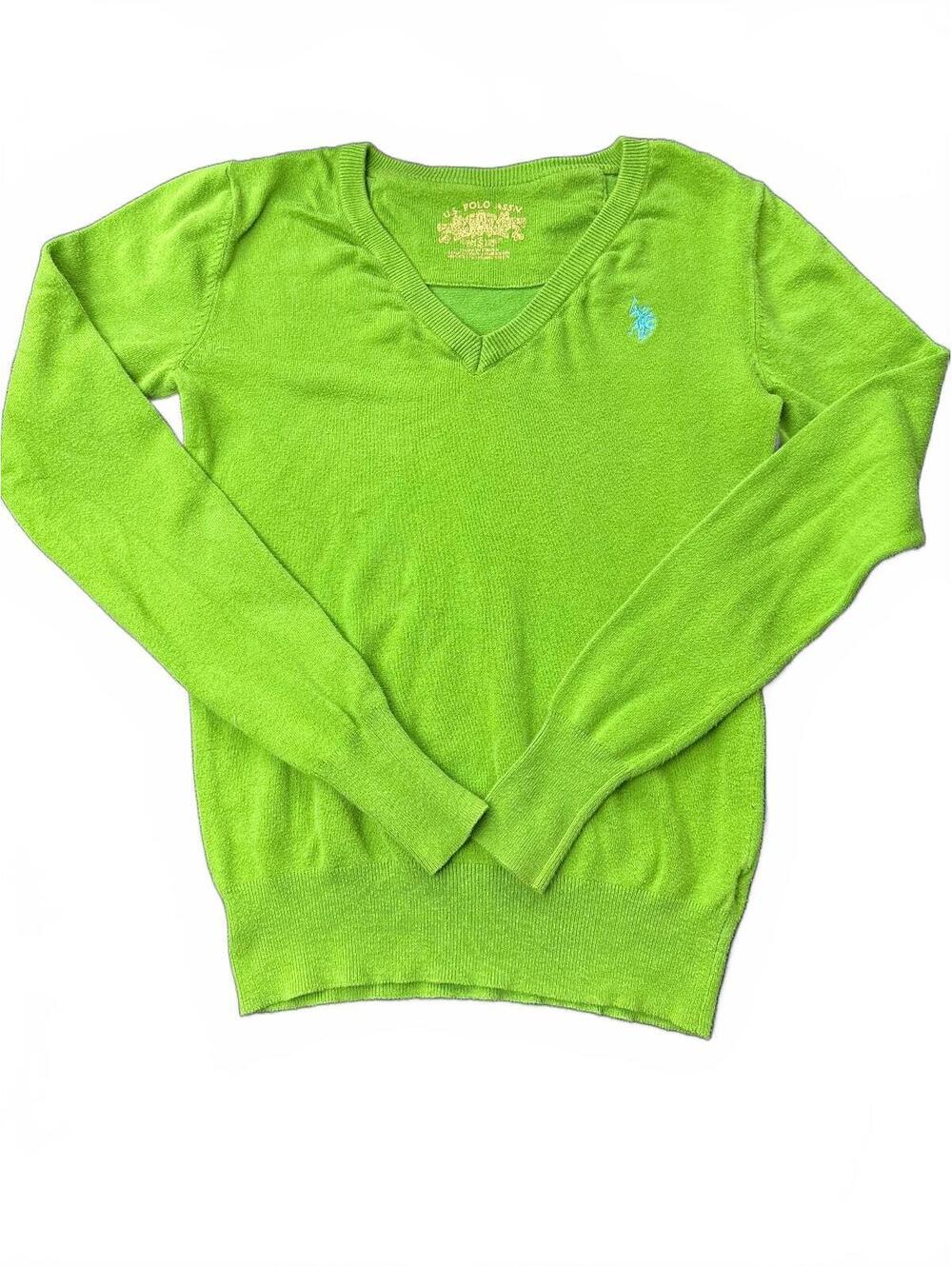 U.S. Polo Assn. Green V-Neck Sweater with Blue Logo